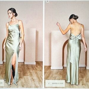 Maxi Satin dress from Revelry in the color silver sage